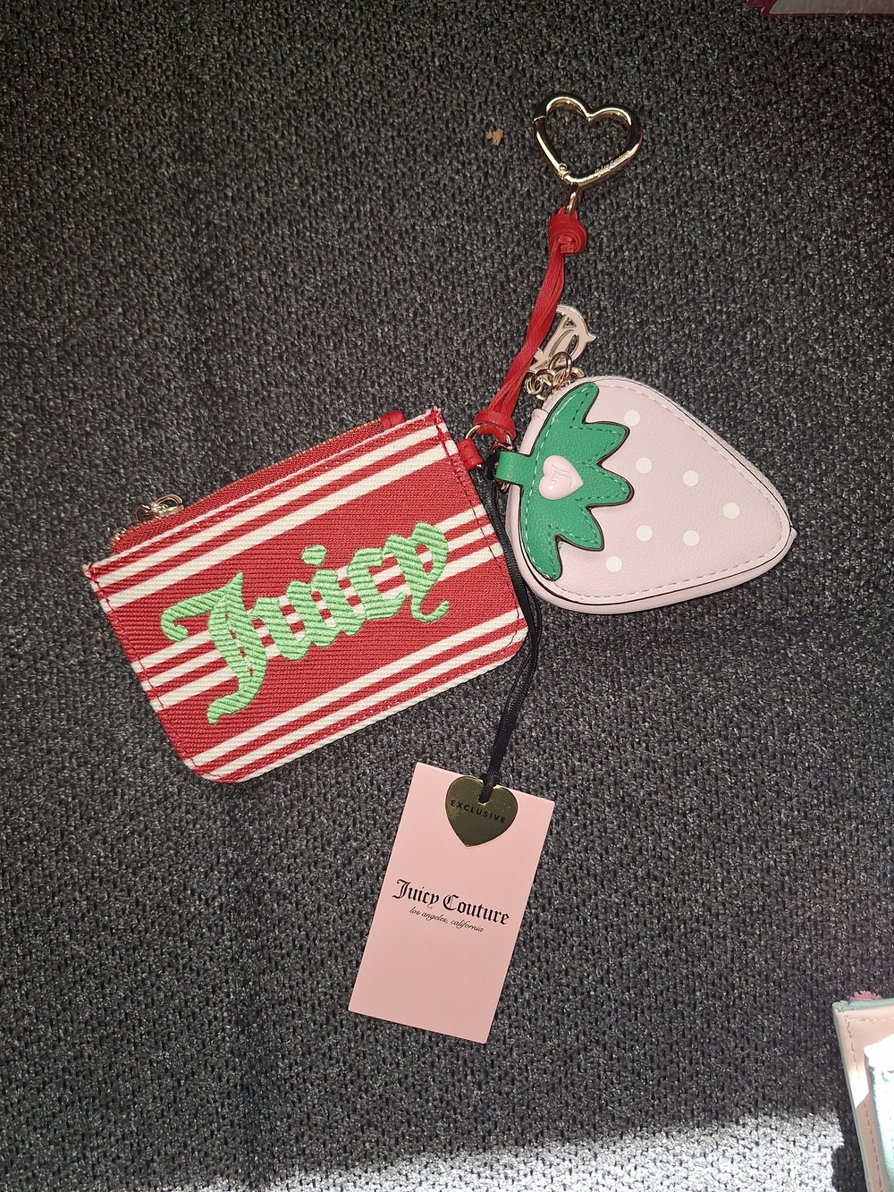 EXCLUSIVE Juicy Couture Red Stripe Coin Pouch with Pink Strawberry Charm
